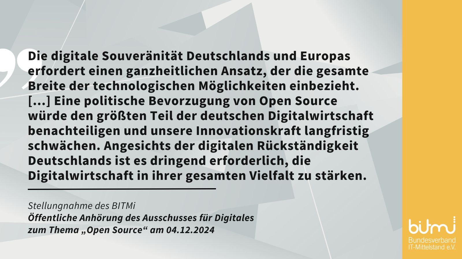 BITMi bei der öffentlichen Anhörung des Ausschusses für Digitales zum Thema "Open Source"